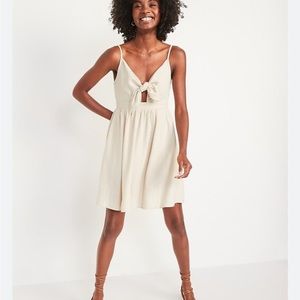 Old Navy Beige Fit & Flare Knotted Smocked Mini Cami Dress